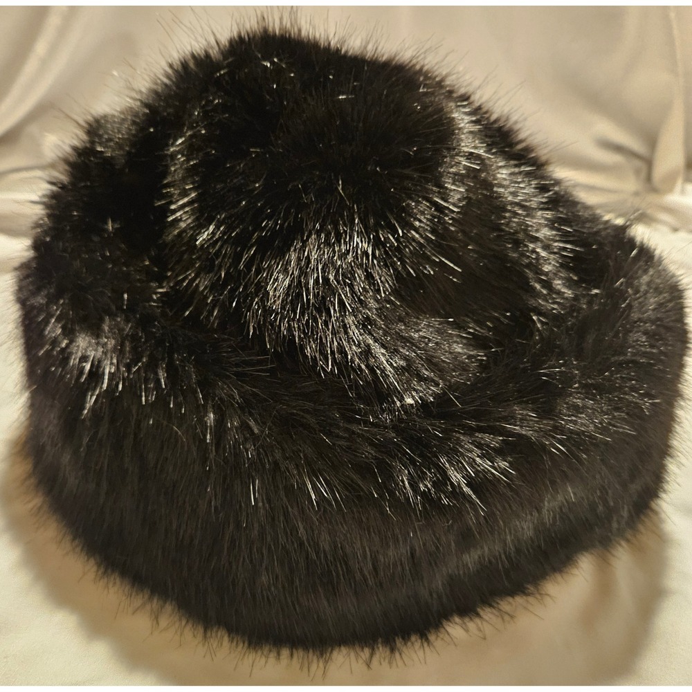 DeLux Womens Black Faux Fur Pillbox Hat Winter Warm Plush Round Cap